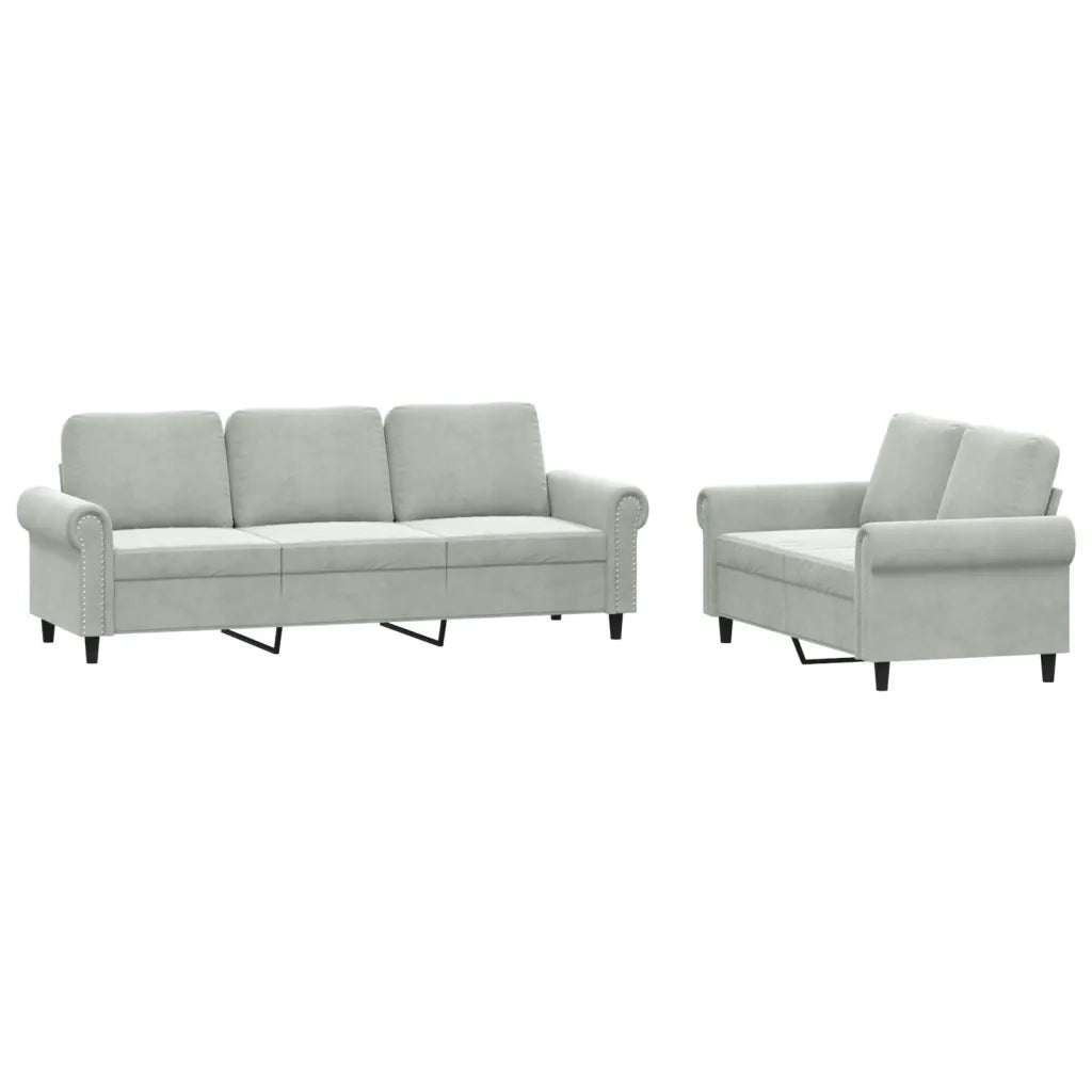 Set di Divani 2 pz con Cuscini Grigio Chiaro in Velluto