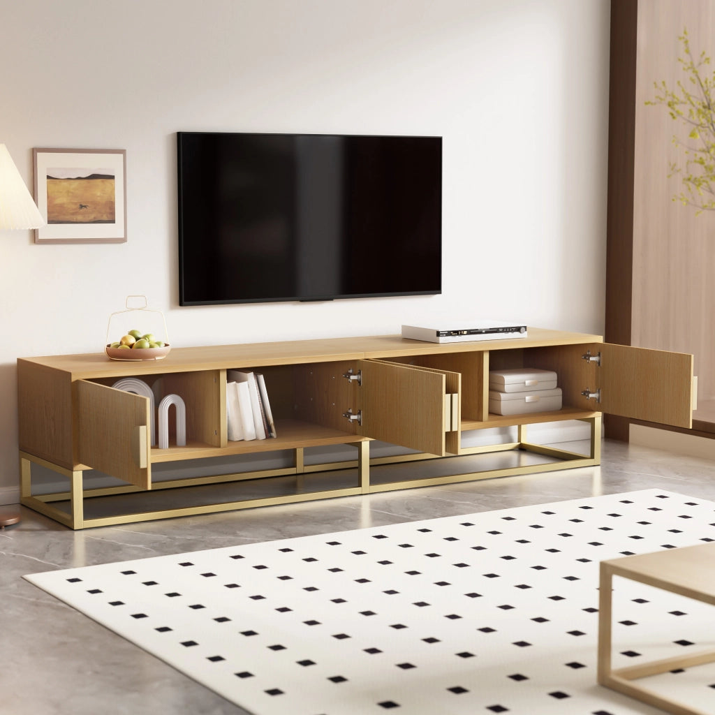 Mobile TV con 4 Ante e Cerniere Soft-Close; Finitura Effetto Legno e Dettagli Dorati; in MDF e Truciolare; 180??40??40 cm