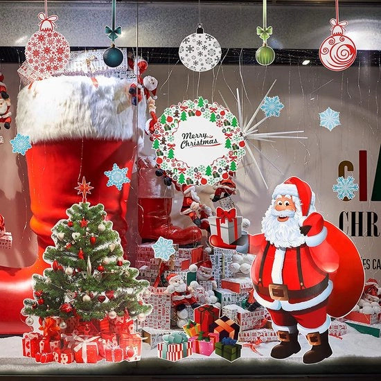 Decorazione di Natale per finestre - Sticker di Natale XXL (220x110 cm) con fiocchi di neve, decorazione di Natale riutilizzabile