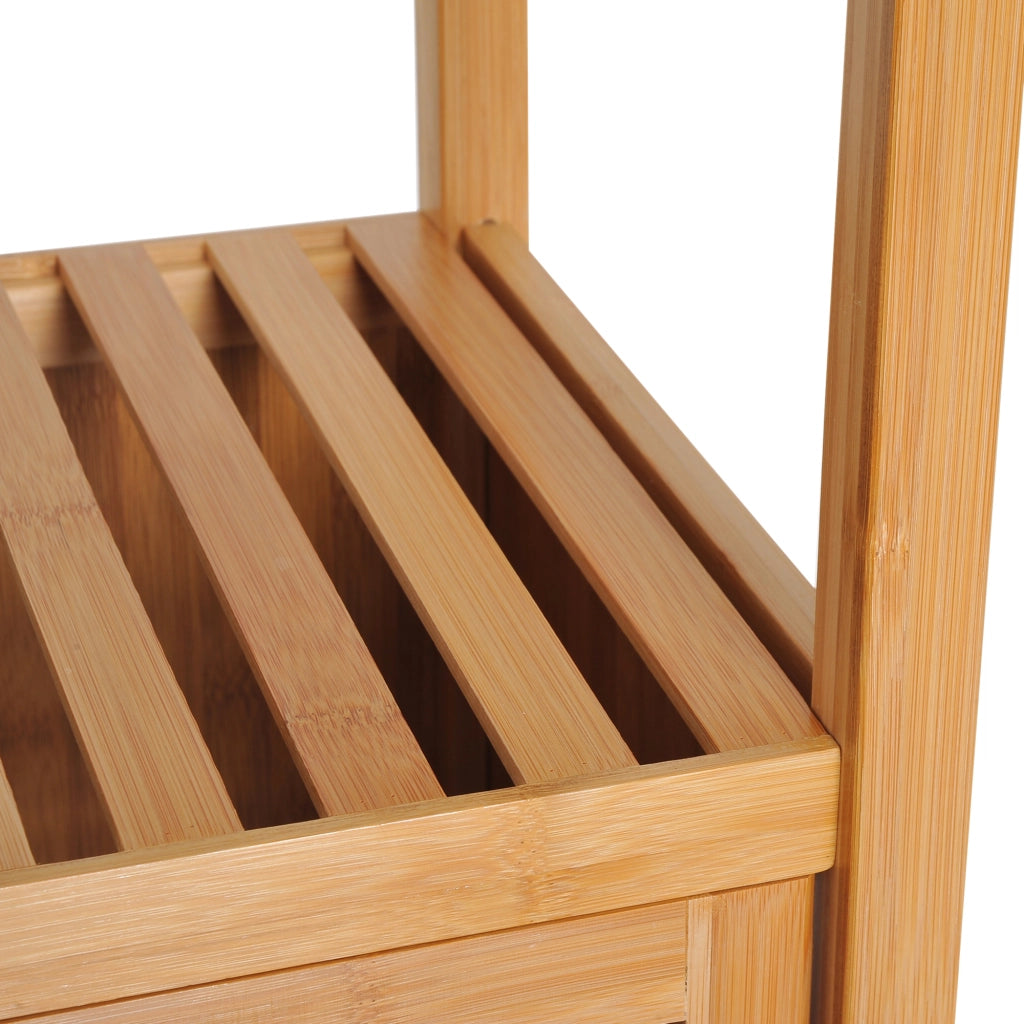 Mobile bagno in bambù con 3 ripiani aperti e vano chiuso, colore naturale, 36x33x140 cm