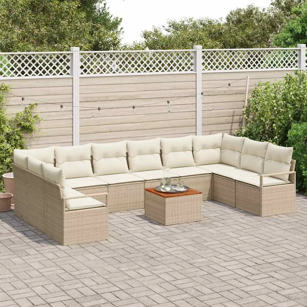 Set Divano da Giardino 11 pcs Beige e Crema polyrattan
