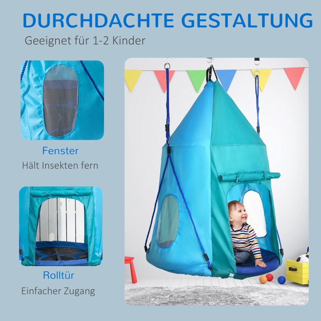 Altalena Nido con Tenda ¨C zephmum ¨C Blu Verde, ?100 cm, 150 kg