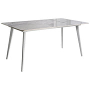 Tavolo da pranzo da giardino Piano in pietra sinterizzata Struttura in ferro Resistente ai raggi UV, all'acqua e alla ruggine Per interni ed esterni Marmo bianco