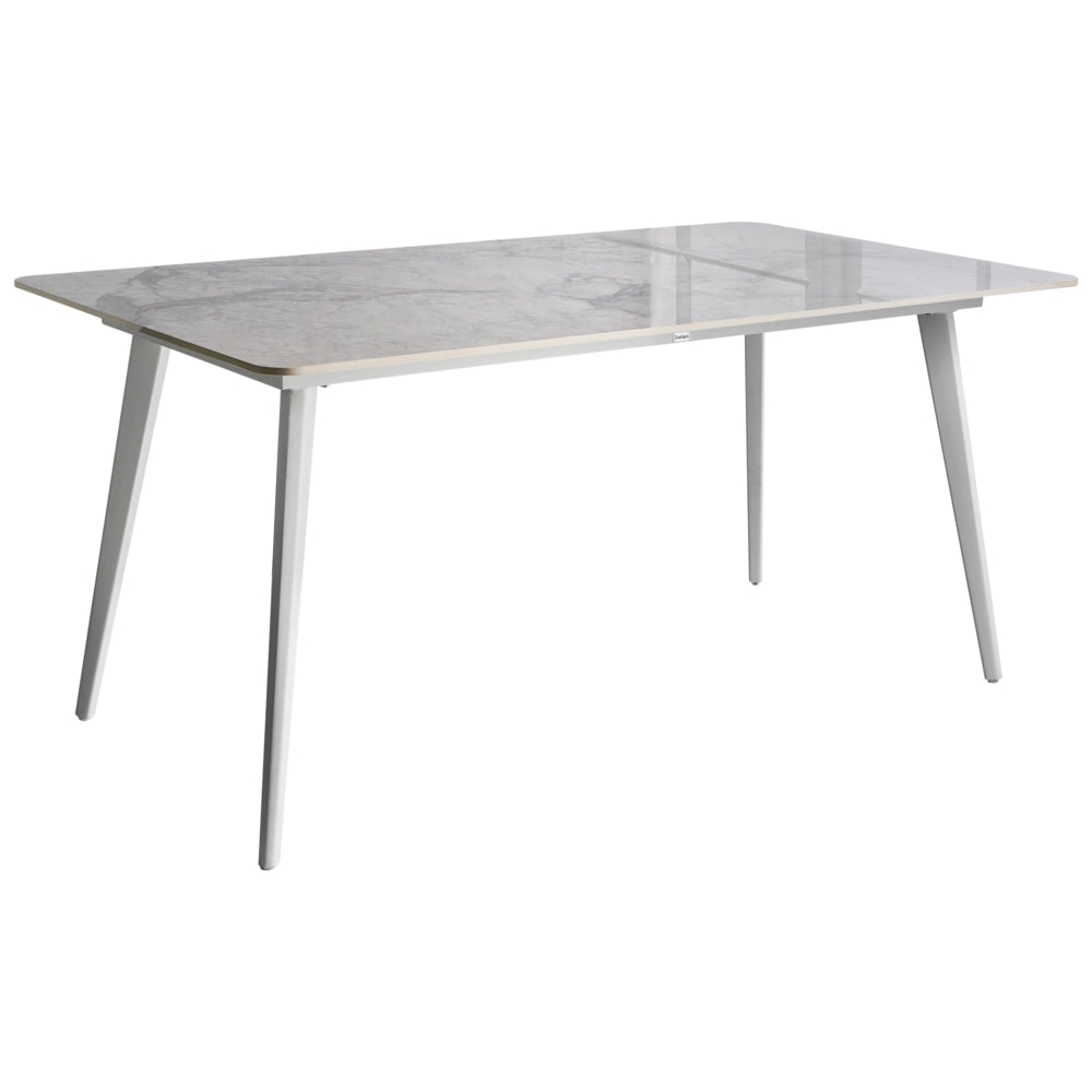 Tavolo da pranzo da giardino Piano in pietra sinterizzata Struttura in ferro Resistente ai raggi UV, all'acqua e alla ruggine Per interni ed esterni Marmo bianco