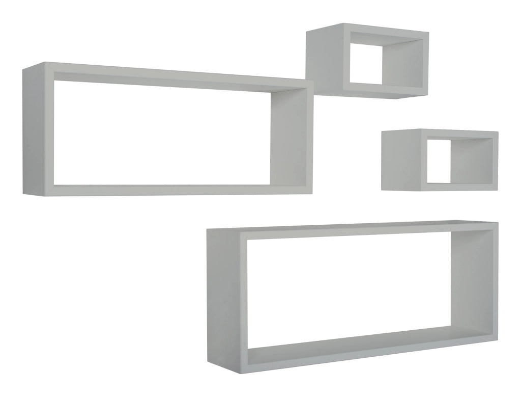 Set 3 Mensole Cubo da Parete Quadrato e Rettangolare in Fibra di Legno Merlino Grigio Sasso