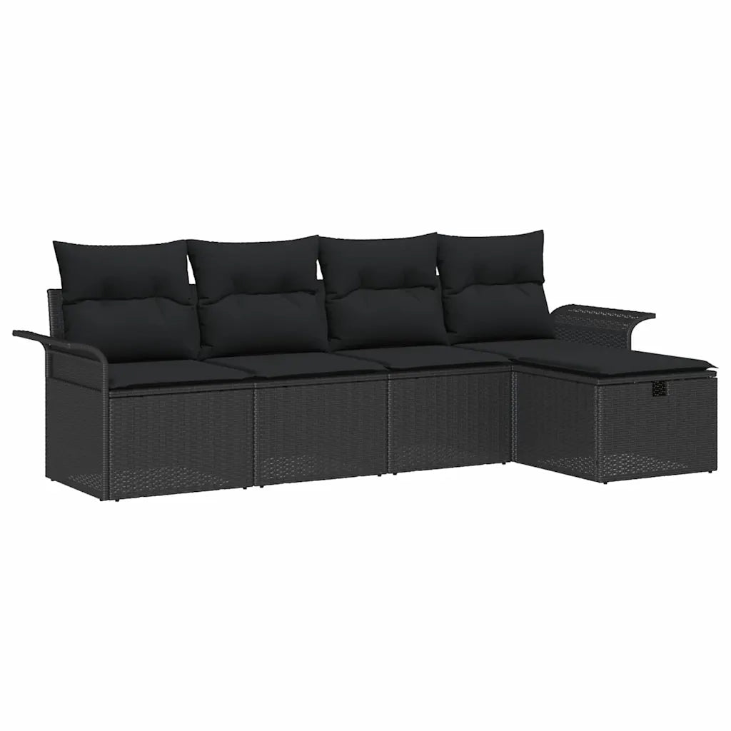 Set Divano da Giardino con cuscino 5 pcs Nero polyrattan