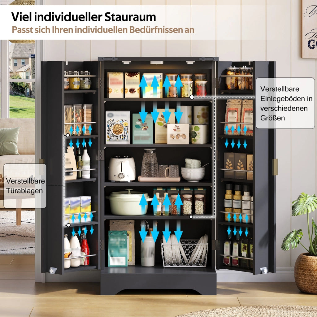 ARMADIO ALTO da cucina con luce LED 120 x 60,5 x 40 cm MDF nero
