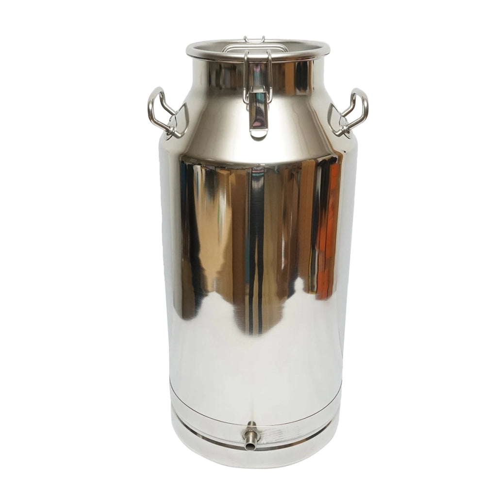 Brocca per latte in acciaio inox con coperchio da 50 litri con rubinetto per mungitrice per mucche Breckner Germany