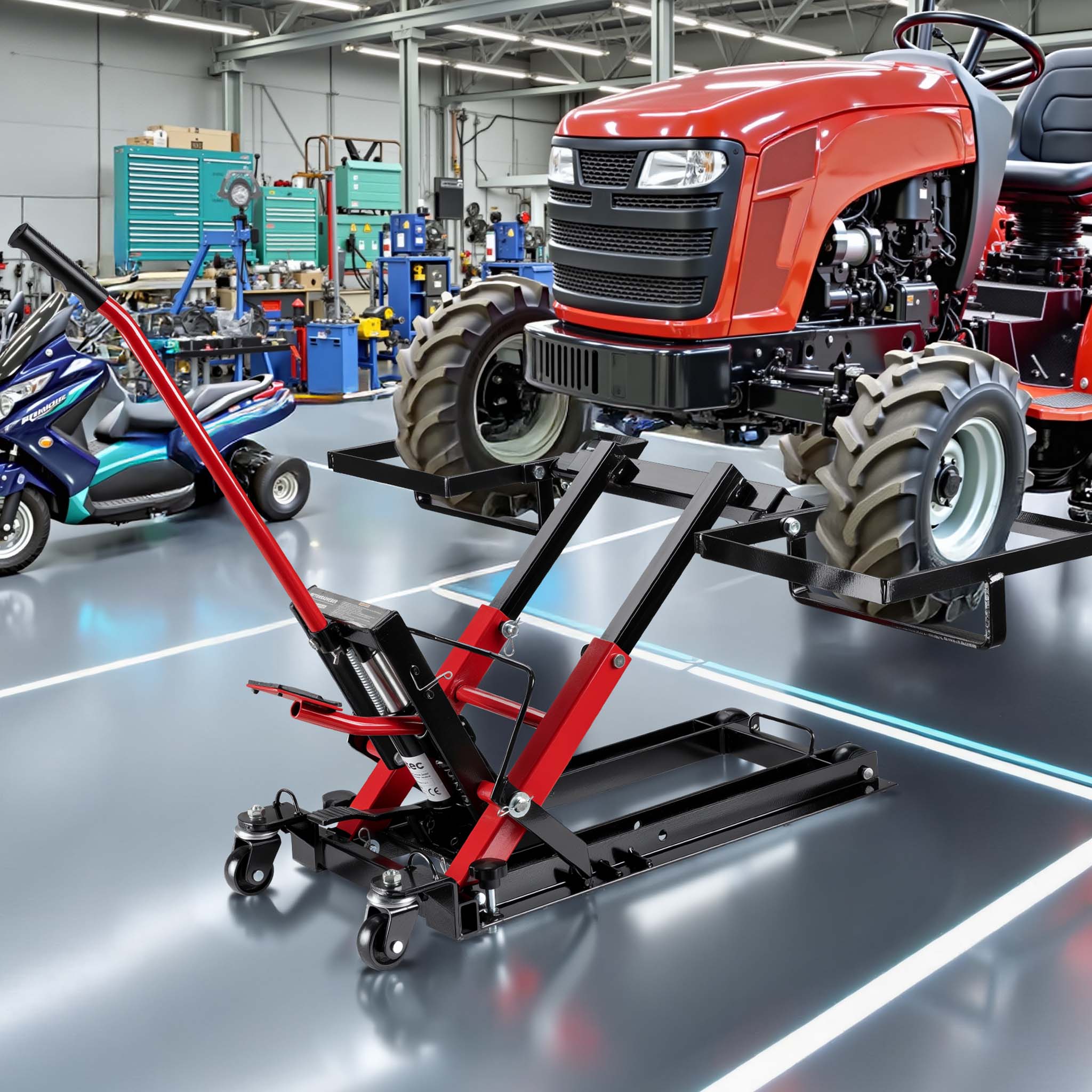Sollevatore per trattorino 3in1, alza moto e quad, max 530 mm, Martinetto idraulico a carrello
