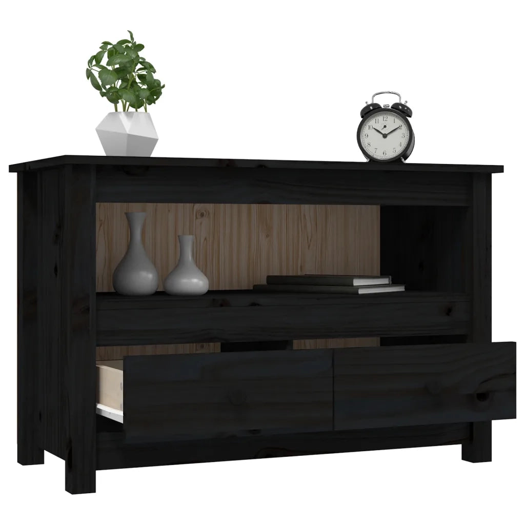 Mobile Porta TV Nero 79x35x52 cm in Legno Massello di Pino 821501