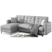 Divano angolare convertibile HASGARD 3 posti grigio 248x162 cm - contenitore e piedi in legno