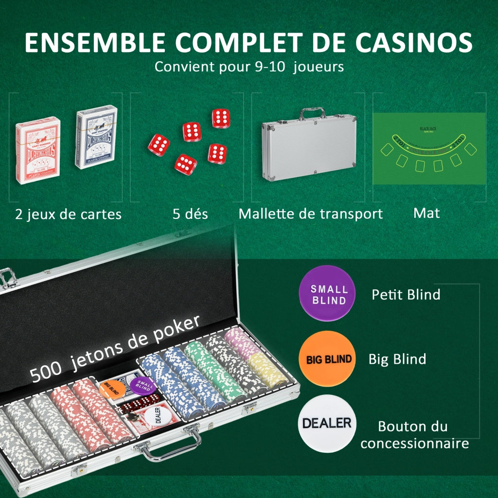 Set Poker Professionale ¨C Xylo ¨C 500 Fiches 2 Mazzi Carte 5 Dadi Tappetino Feltro