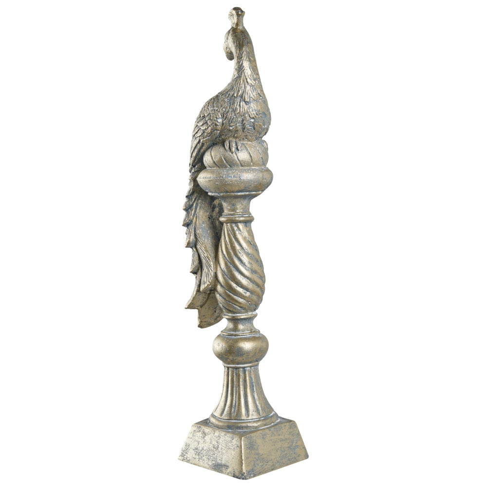 Statuetta decorativa da giardino elemento d'arredo in MgO pavone per interni ed esterni tema pasquale decorazione artigianale dorata