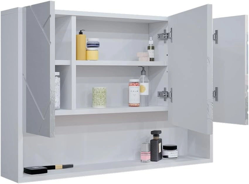 Specchio contenitore bagno Irma, Bianco lucido, 80.1 x 55 cm, con specchio e ripiani aperti per montaggio a parete
