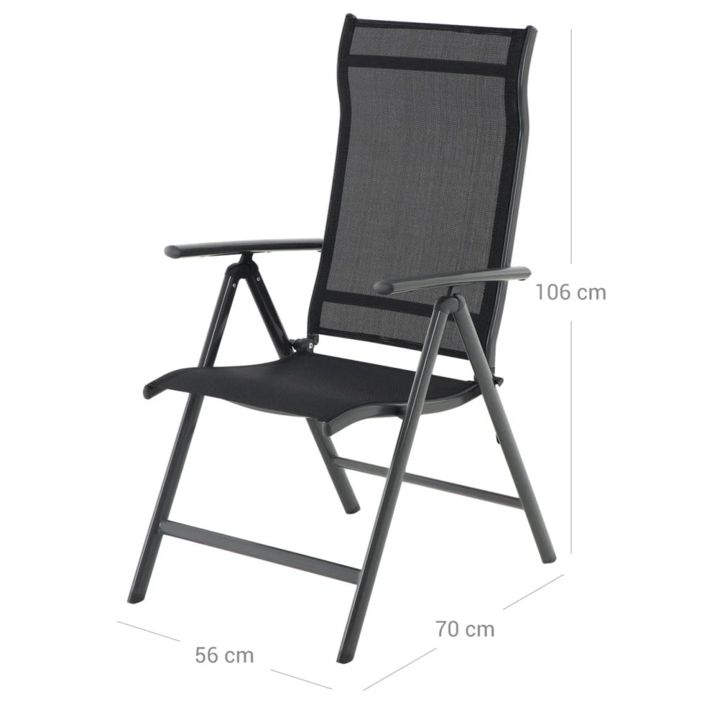 Set di 2 sedie da giardino pieghevoli sedute da esterno robusto telaio in alluminio schienale regolabile in 8 posizioni capacità di carico 150 kg nero 12_0001696