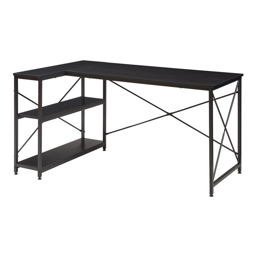 Scrivania Angolare Raundsvalt Tavolo a L con Laterale Reversibile 137x88x75 cm Nero [en.casa]