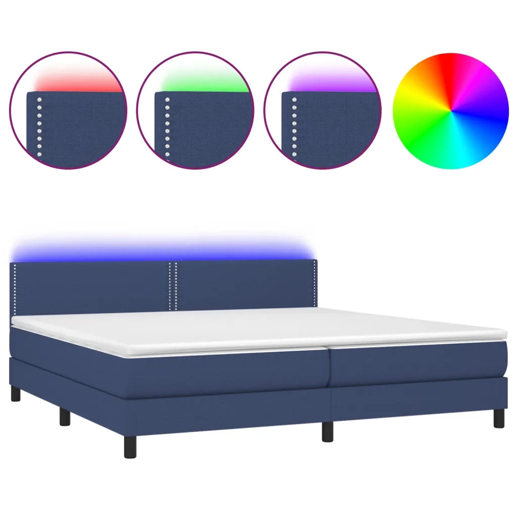 Letto a Molle Materasso e LED Blu 200x200cm in Tessuto