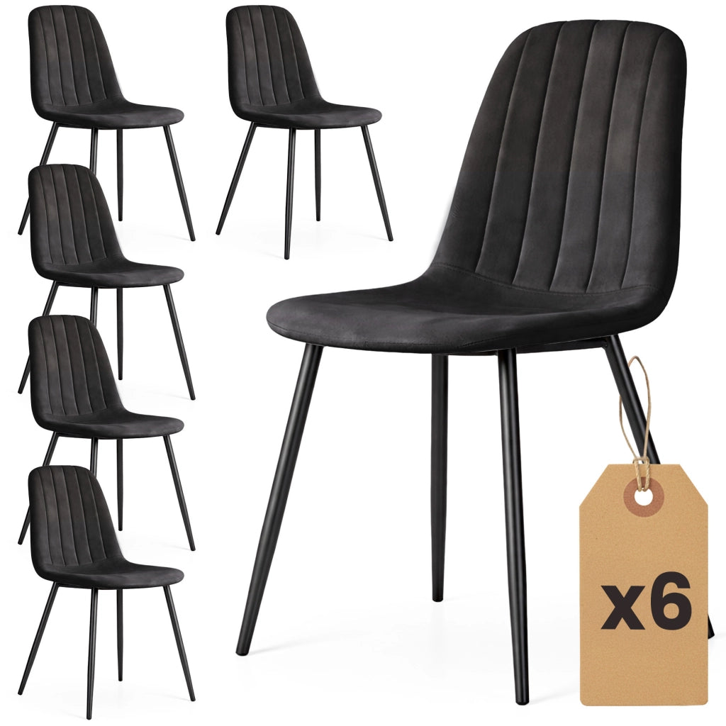 Set di 6 Sedie in velluto trapuntate LUMO Nero gambe nere