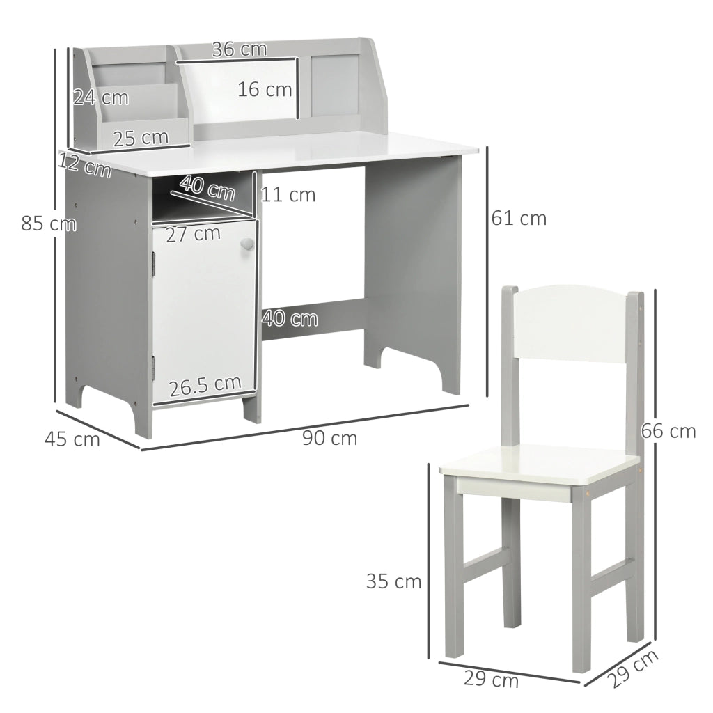 Set Tavolo e Sedie per Bambini 5+ Anni 90x45x 85 cm in Legno Bianco e Grigio