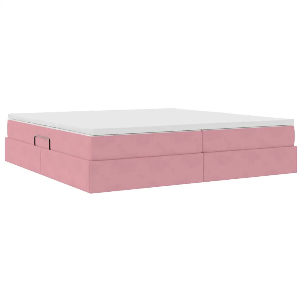 Letto con contenitore e materasso Rosa 200 x 200 cm Velluto 3370328
