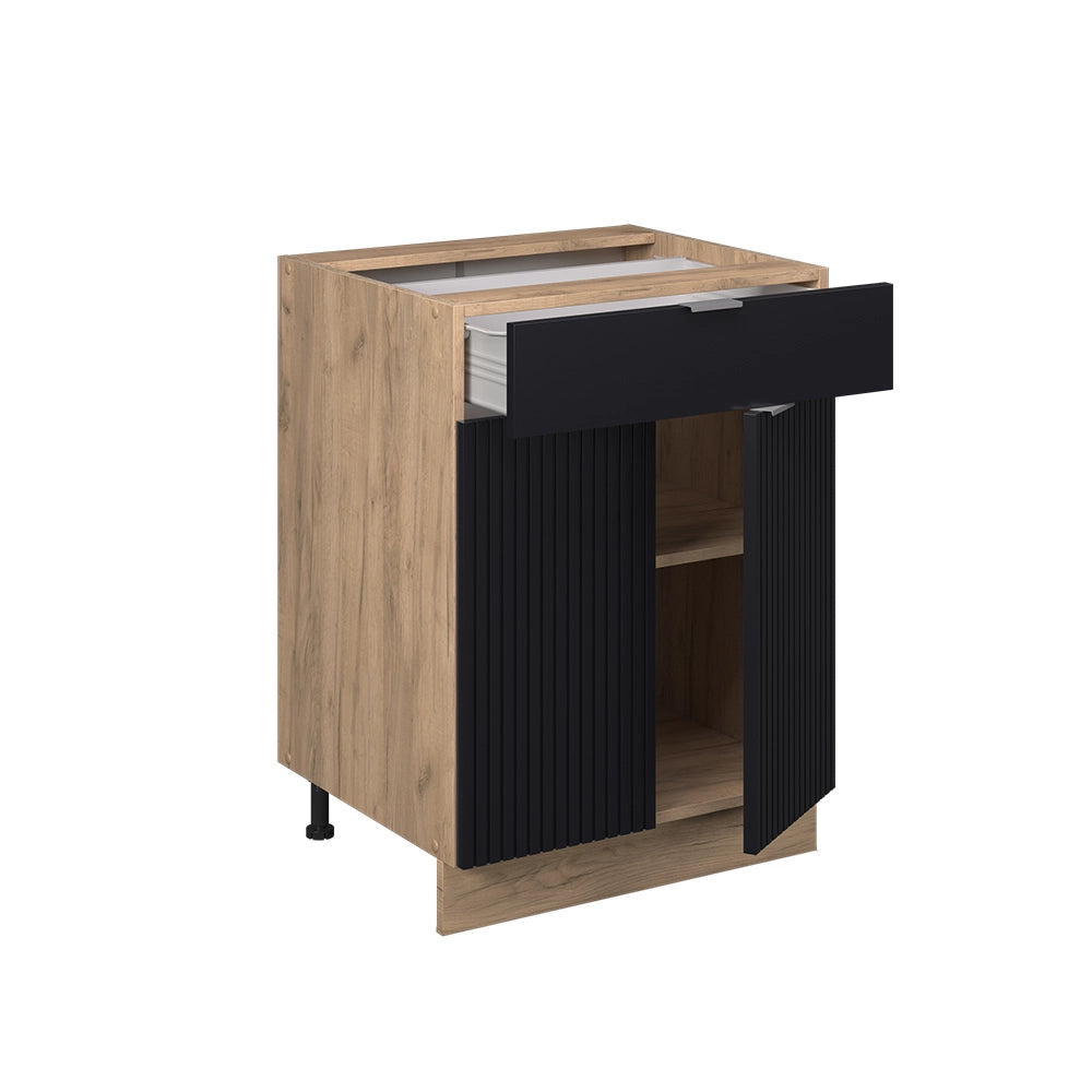 Mobiletto base per cucina Fame-Line Nero rigato/Rovere dorato 60 cm con cassetto, PL Marmo Vicco
