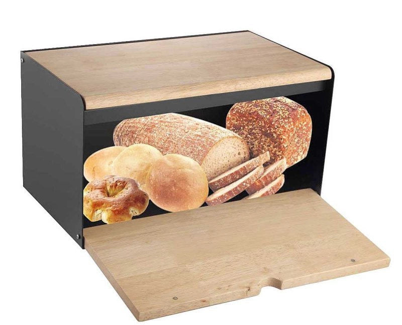 Klausberg KB-7386 Portapane in acciaio e legno con doppio coperchio