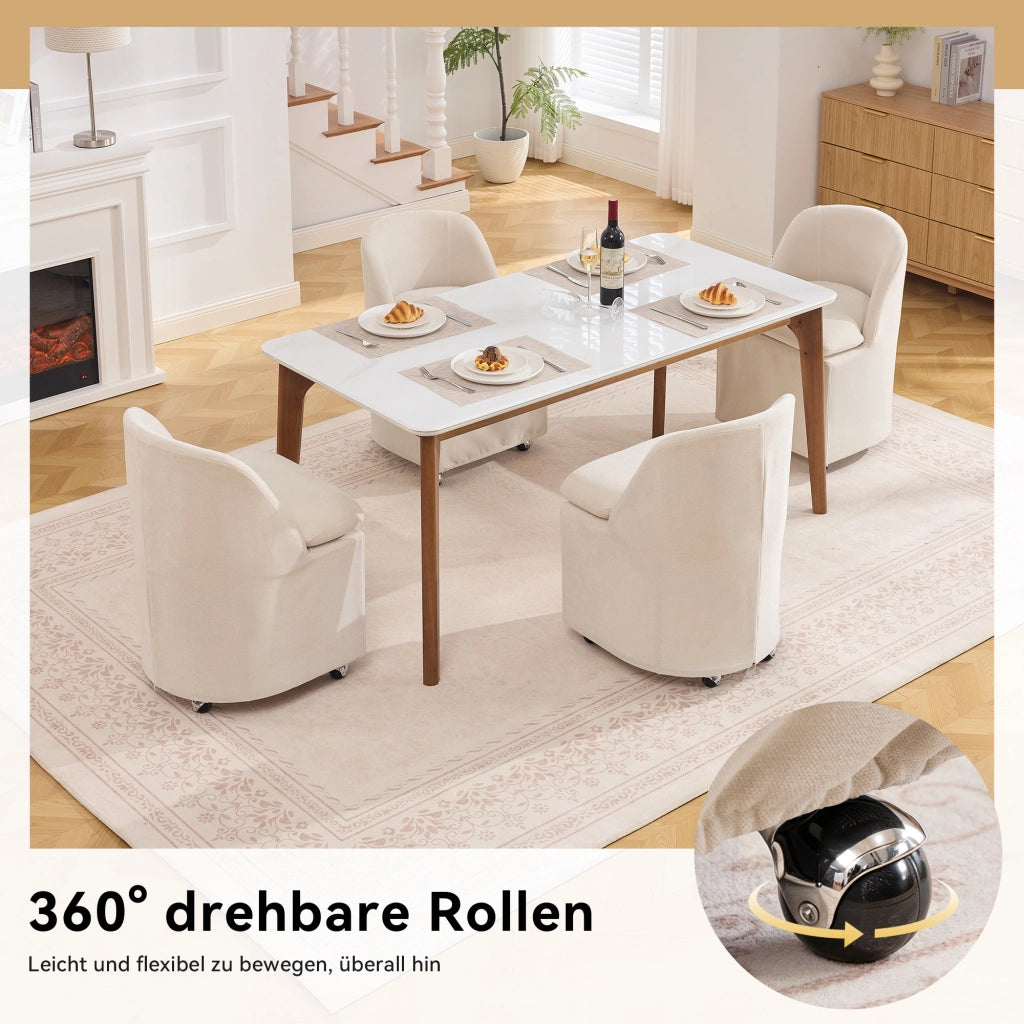 SEDIA girevole con rotelle 53,5x53x78,5 cm in chenille beige Set da 2 pezzi