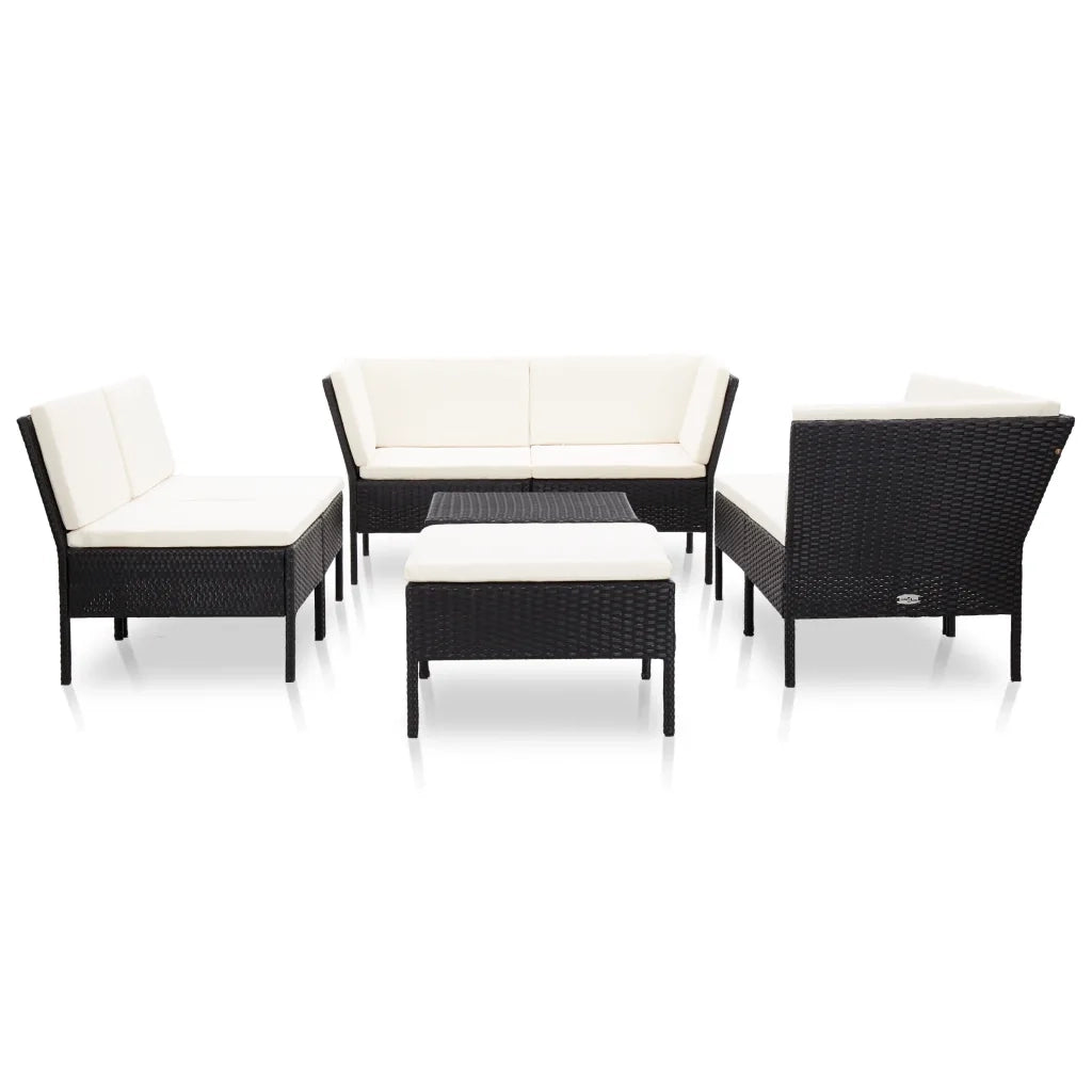 Set Divani da Giardino 8 pz con Cuscini in Polyrattan Nero 48952
