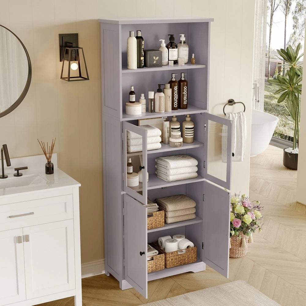Armadio-Xylo-57.5x28.5x160cm bagno grigio vetro ripiani