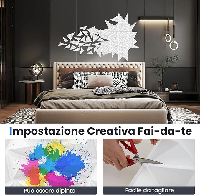 20 Pezzi 3D Pannelli Murali 50 x 50 cm, Pannello da Parete 3D Diamante, Decorazione Interna da Parete in PVC, 5 m², per Soggiorno Camera da Letto (5㎡,Bianco)