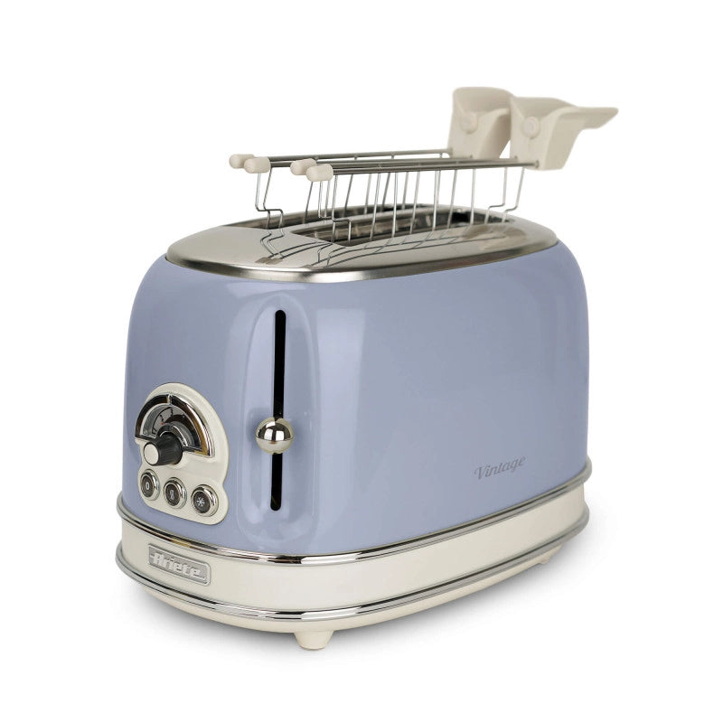 Tostapane Vintage 2 Fette - Con Pinze, 6 Livelli di Tostatura - Acciaio Inox - Celeste