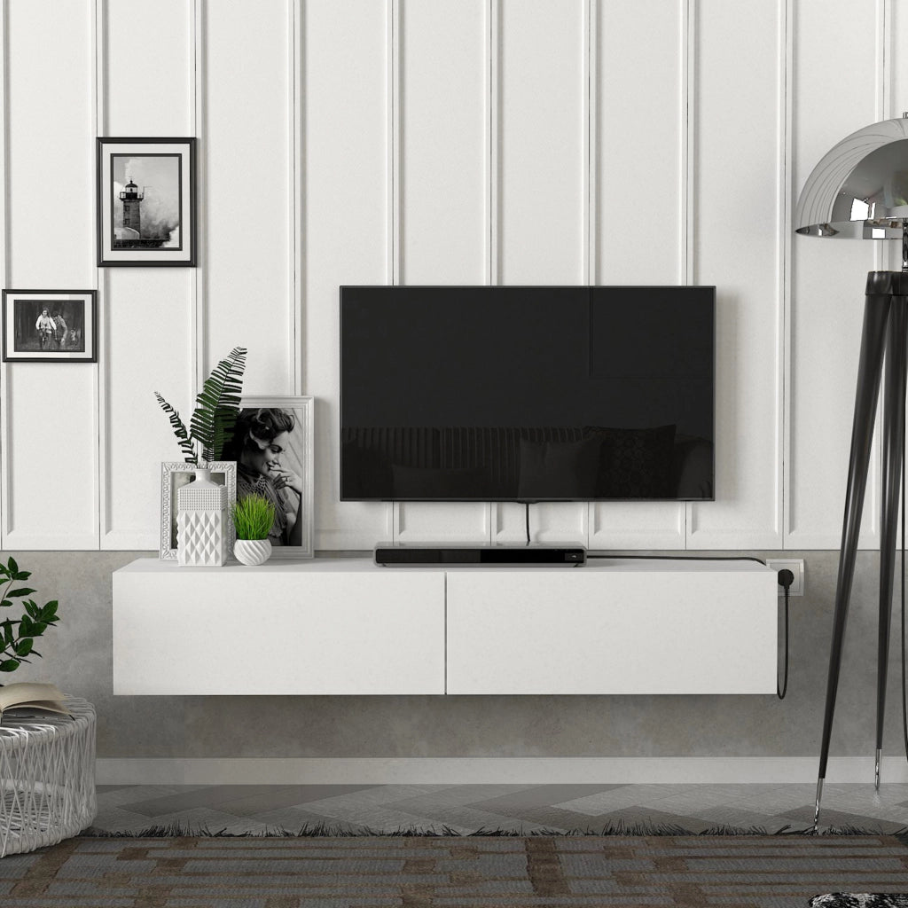 Mobile TV da Parete Toivakka con 2 Ante a Ribalta 135 x 31 x 25 cm Bianco [en.casa]