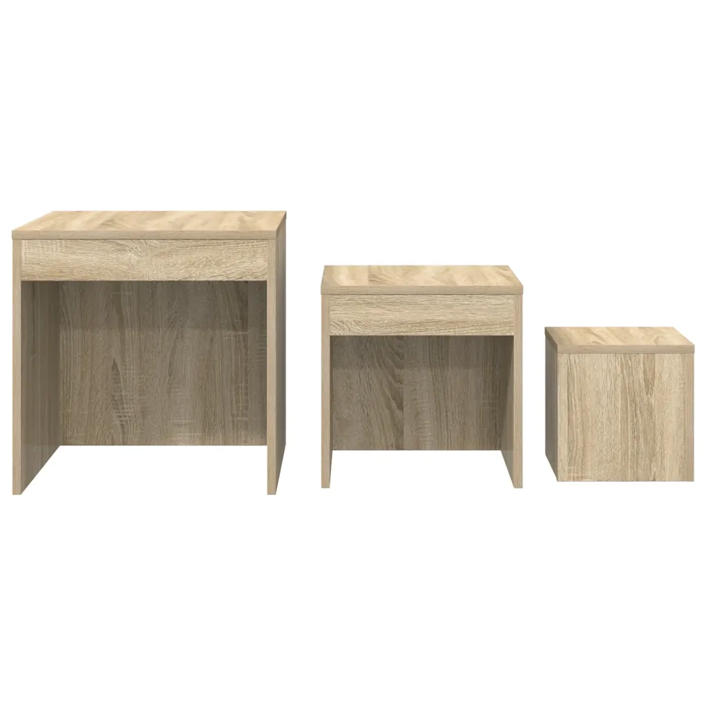 Tavolini Impilabili 3 pz | Tavolo laterale Rovere Sonoma in Truciolato
