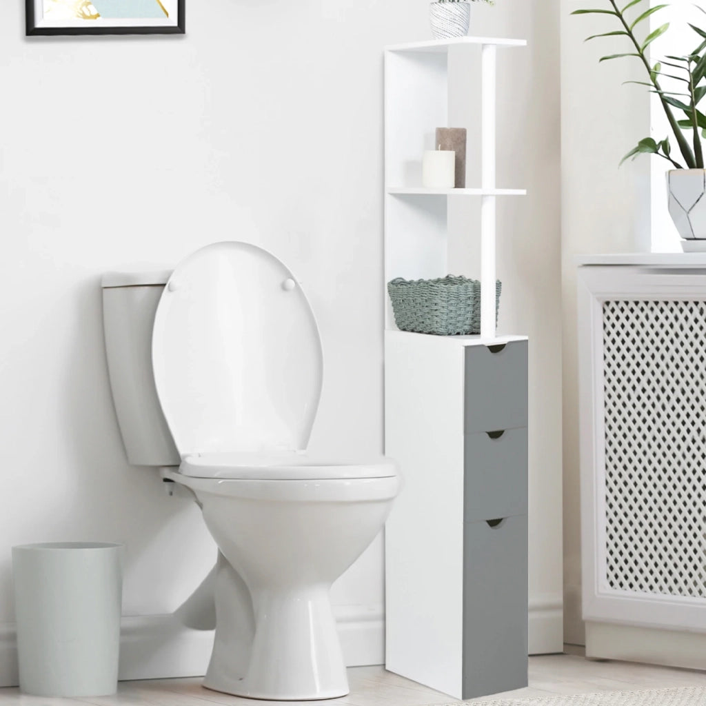 IDMarket - Scaffalatura per toilette WILLY a 3 ante bianco e grigio