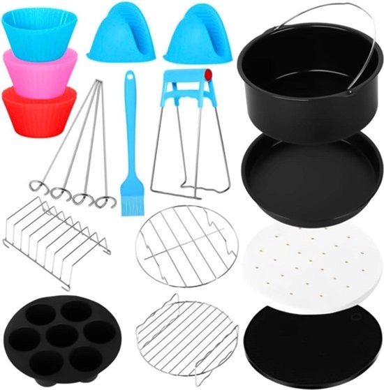 Accessori per Frittatore ad Aria 8 Pollici - Kit di Ricambio per la maggior parte dei marchi - 12 pezzi inclusi: Pad per Torta - Pad per Pizza - Pad per Cupcake - Compreso 100 Coprisfoglia per Frittatore ad Aria