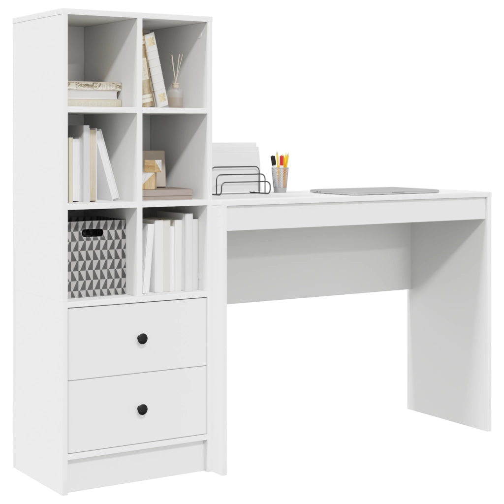 Scrivania con archiviazione Bianca in legno ingegnerizzato