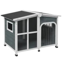 Cuccia per Cani Taglia Media da Esterno con Tetto Apribile in Legno, 101x66.5x70.5 cm, Grigio