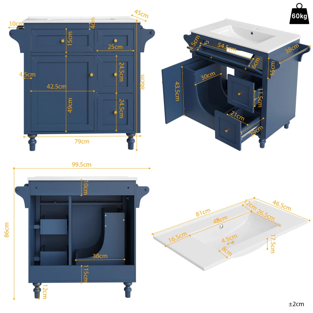 Mobile Bagno Sospeso con Lavabo in Ceramica, LED, Specchio e Cassetto ¨C MINIMAL ¨C Bianco Lucido