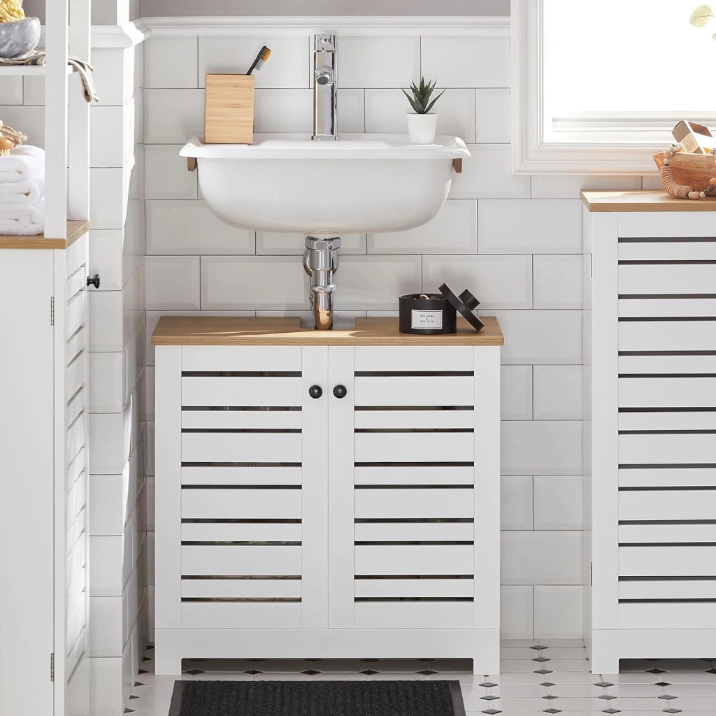 Mobile Sottolavabo per Bagno Mobiletto Salvaspazio con Ripiani Regolabili Ideale per Lavandino, Arredo Bagno Componibile 60x59x30 cm BZR40-W