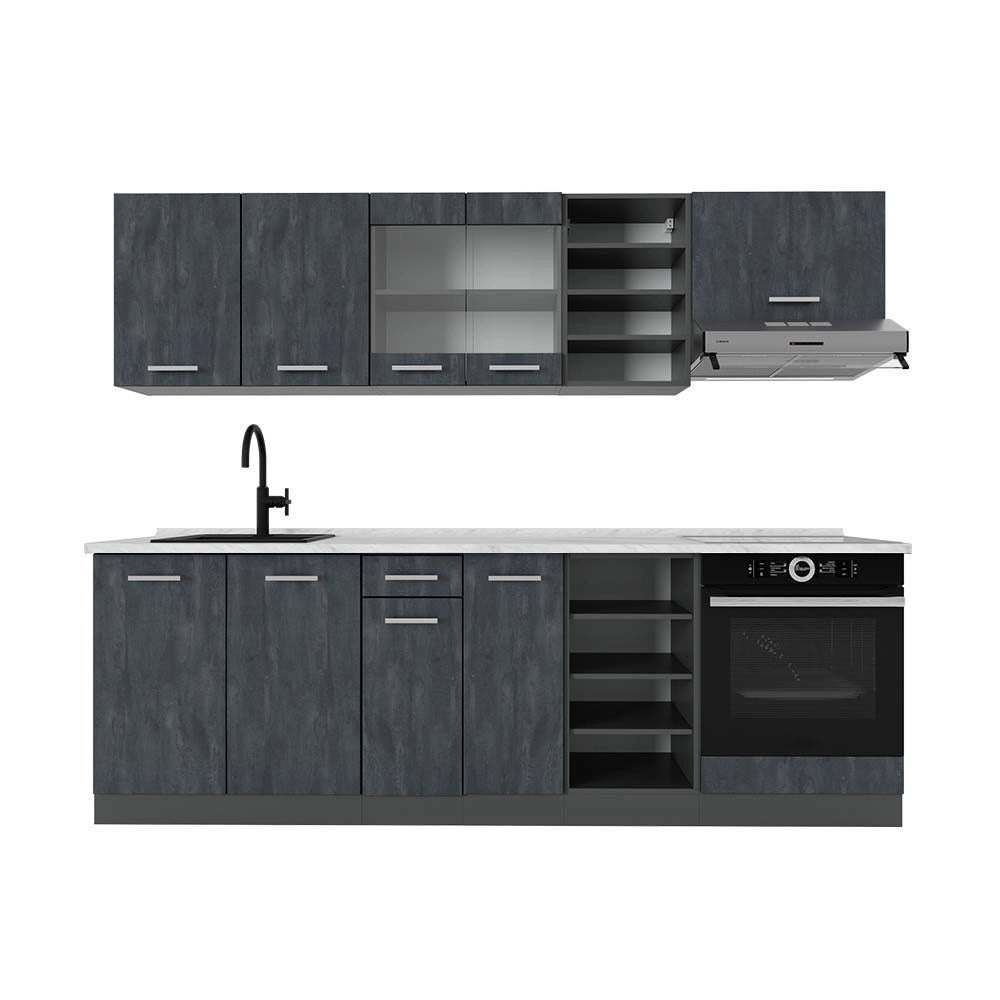 Cucina componibile R-Line Calce nera/Antracite 240 cm PL Marmo Vicco