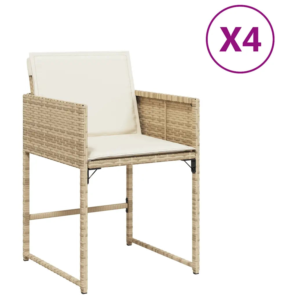 Sedie da Giardino con Cuscini 4 pz | Sedie da Esterno Beige in Polyrattan