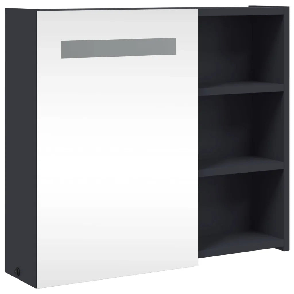 Mobiletto a specchio da bagno a parete dal design elegante 60 x 13 x 52 cm con illuminazione a LED finitura in legno grigio 02_0047270