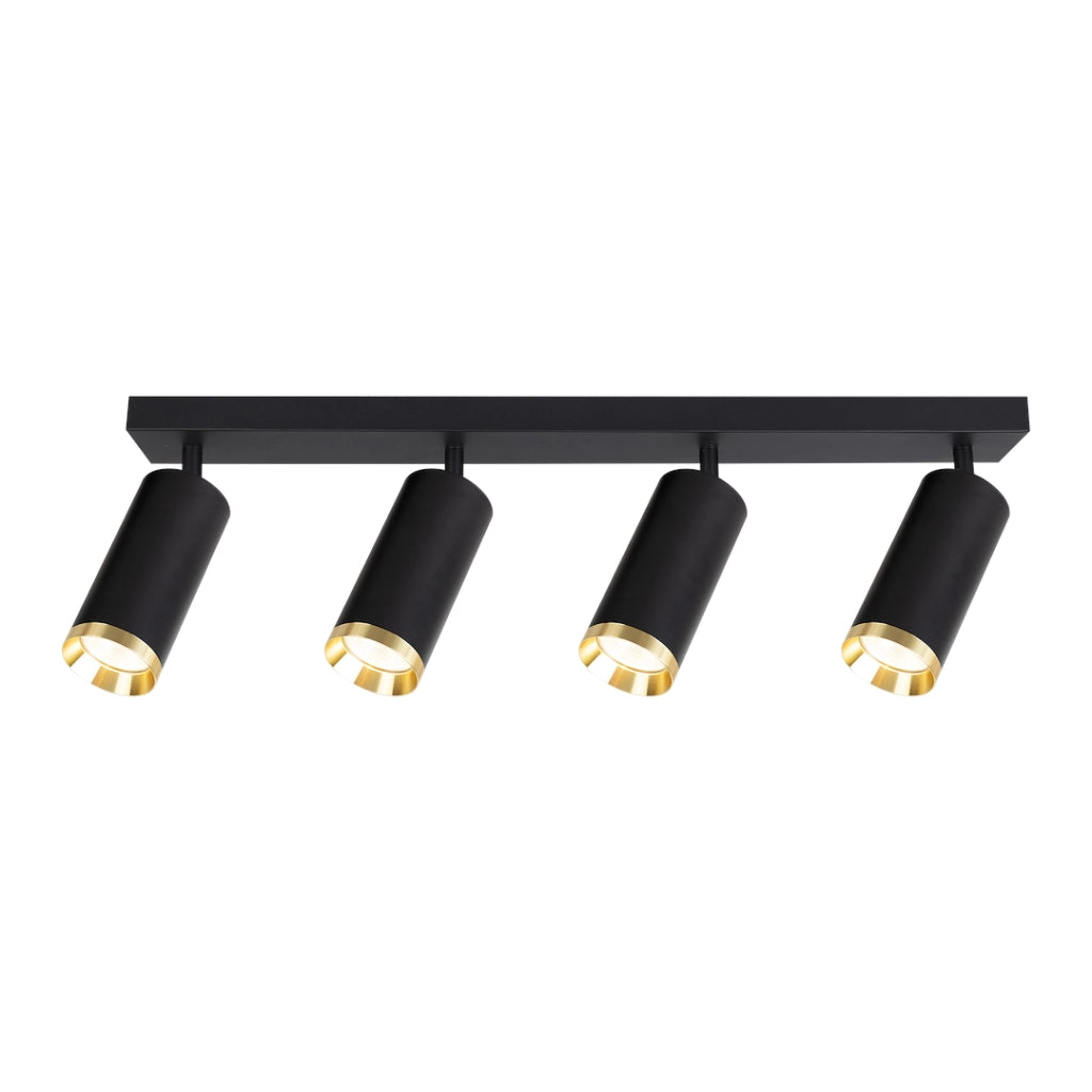 Plafoniera barra nera-oro 4 faretti GU10 Mica Milagro