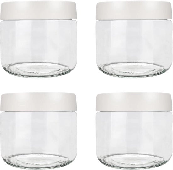 Contenitore di Stoccaggio con Coperchio a Viti - Bicchiere di Vetro - Impronta di Pressione Zero - Stivabile - 300ml - Sicuro per Alimenti - Acciaio Inossidabile