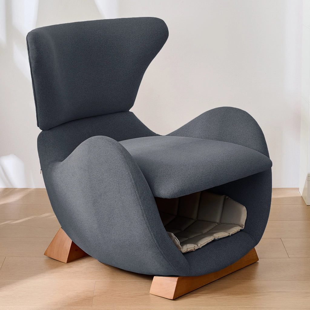 OKWISH Poltrona Lounge con Nicchia Integrata per Gatto e Cane di Piccola Taglia, Tessuto Resistente ai Graffi, Legno e Tessuto, Grigio