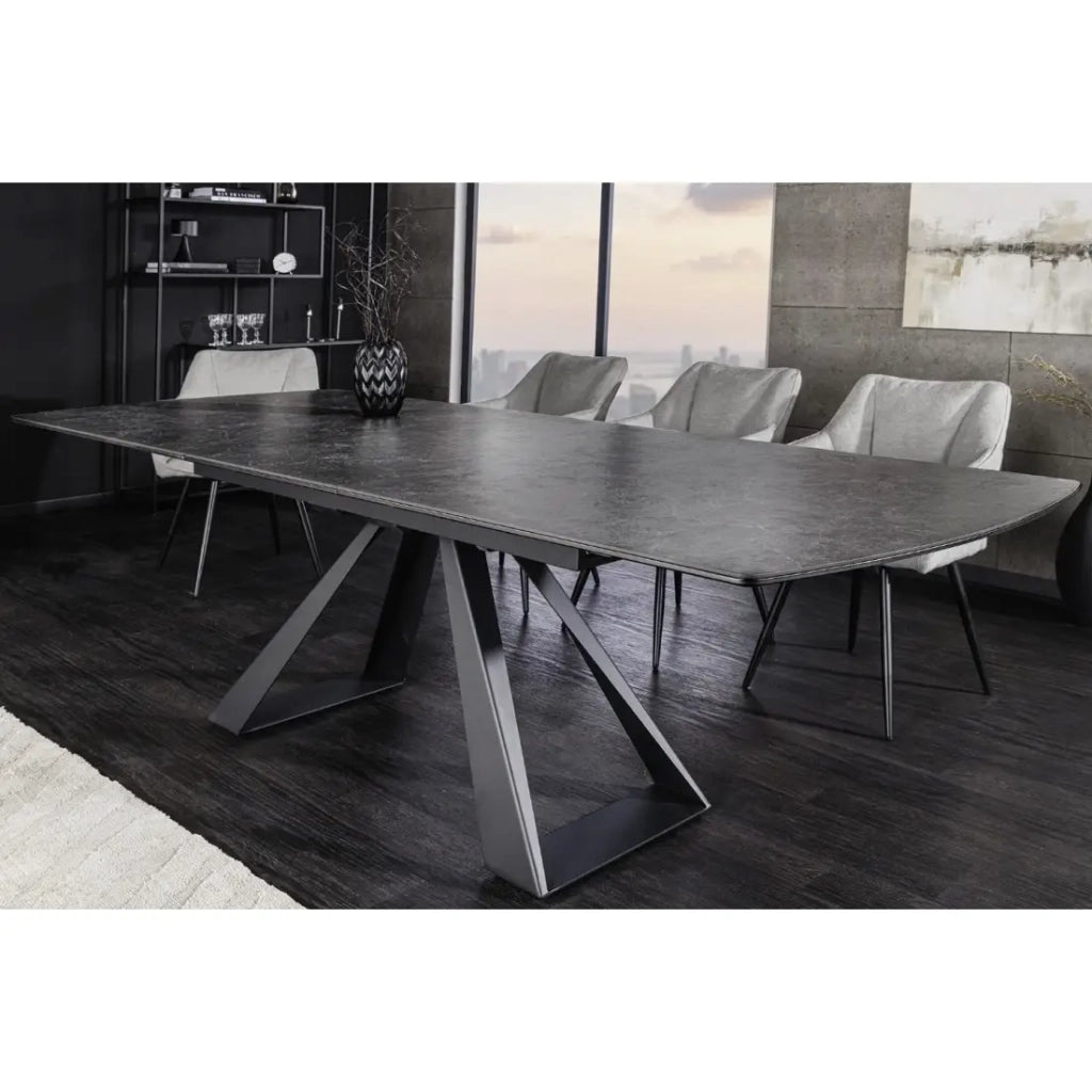 Tavolo da pranzo allungabile OBLIKA 180-230 cm – Ceramica nera e metallo