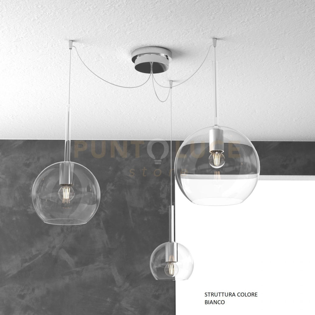 SOSP. BIANCO SPOSTABILE 3 LUCI VETRI (1 X GRANDE+ 1 X MEDIO+ 1 X PICCOLO)TUTTI TRASPARENTE 1155BI-S3 S MIX-TR