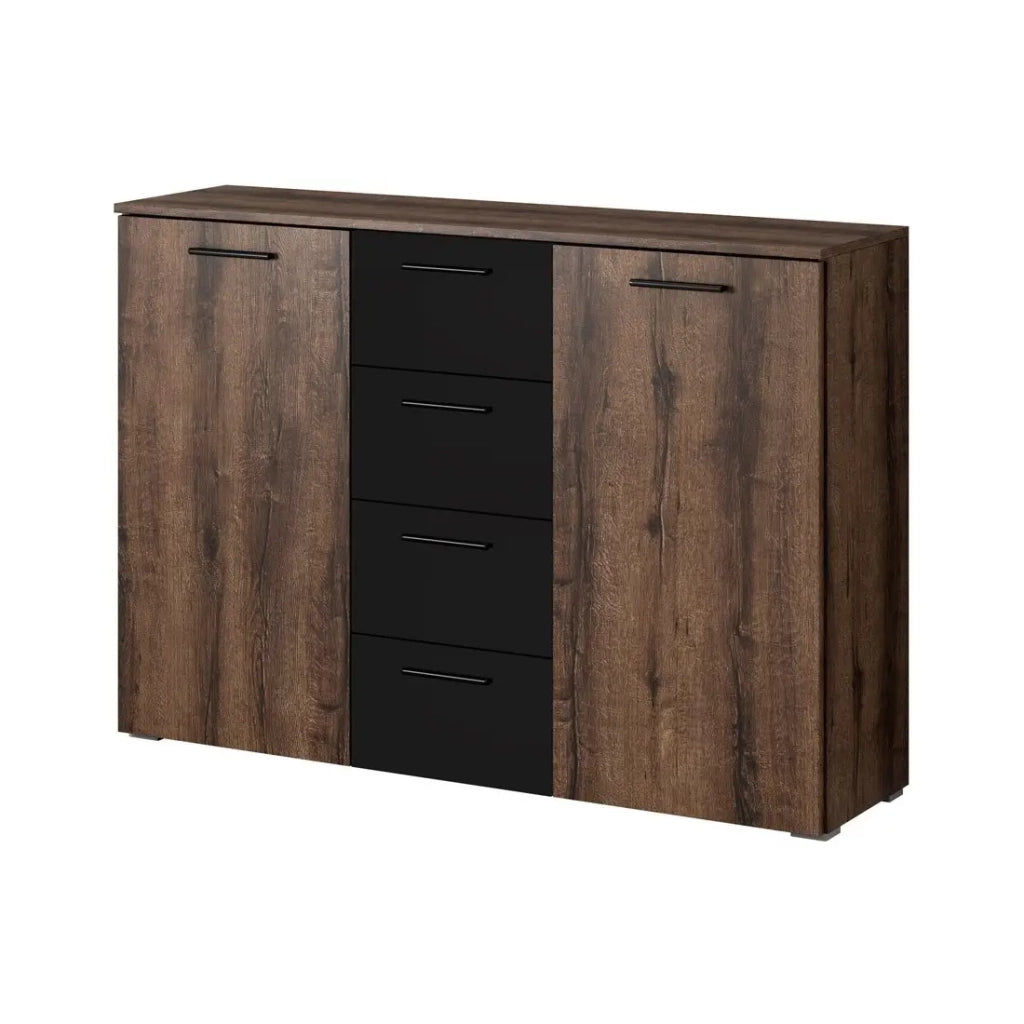 Camera da letto EOS: Armadio 220x210, Letto 180, cassettiera, comodini. Colore rovere scuro e nero.