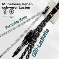 Mini paranco a catena manuale VSK-5, capacità di carico 5 t, altezza di sollevamento 3 m, per sollevare e abbassare carichi pesanti in officine, magazzini e cantieri, per impieghi gravosi