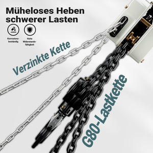 Mini paranco a catena manuale VSK-5, capacità di carico 5 t, altezza di sollevamento 3 m, per sollevare e abbassare carichi pesanti in officine, magazzini e cantieri, per impieghi gravosi